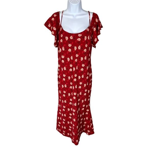 KARL Lagerfeld 125 Vogue Red Rose Floral Print Midi Dress Women’s Size 12 - Picture 1 of 4